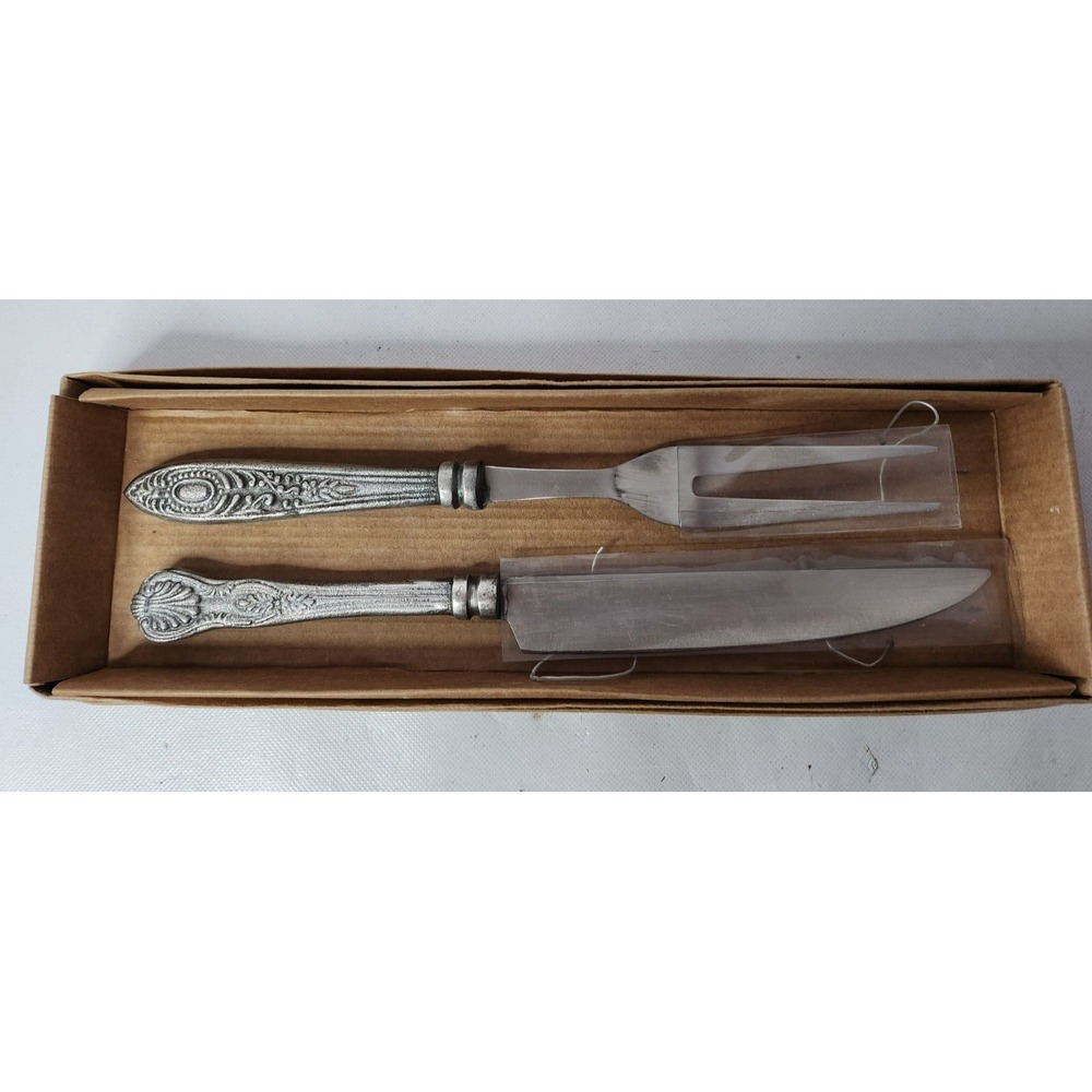 Vintage Silver Plated Turkey Carving Set Knife And Fork Thanksgiving Mid Century